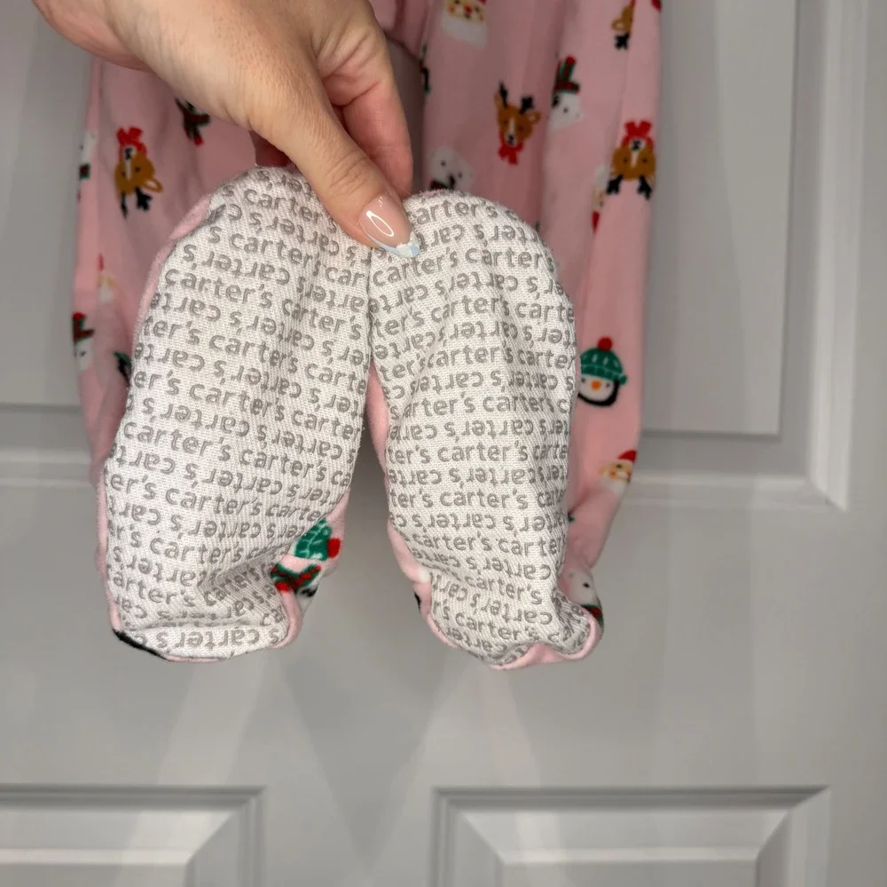 Carters Girls Pink Christmas Fleece Footed Pajamas Santa Reindeer‎ Size 4T